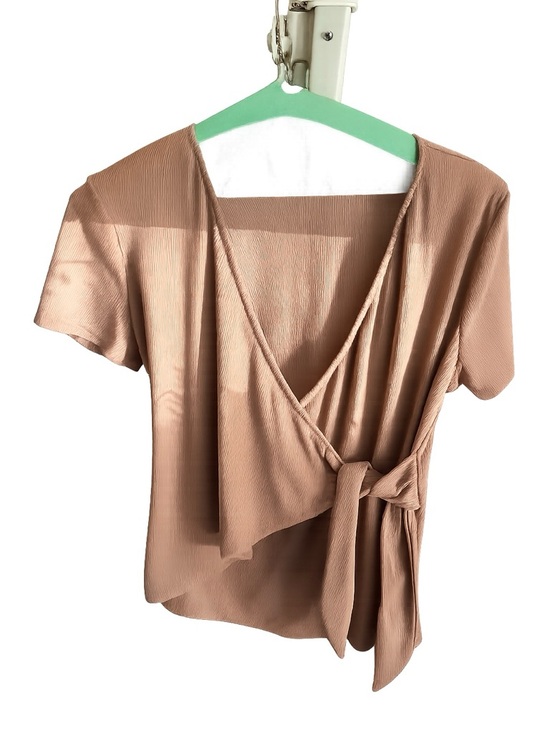 Gilli Tops - Gilli Short Sleeve Wrap Tie Blouse - Beige